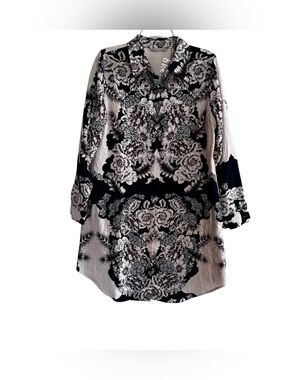 Soft Surroundings St. Remy Floral Button-Up Tunic Top Shirt Dress Botanical M